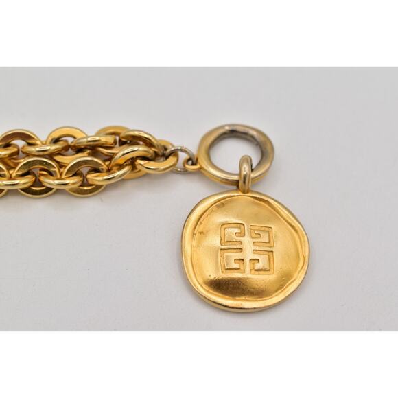 Givenchy Vintage Logo Bracelet 4G Coin Charm Gold Chain Toggle Signed 1980s Bin7 - Picture 10 of 12